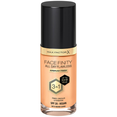 Facefinity All Day Flawless 3 In 1 Vegan Foundation Various Shades W70 Warm Sand